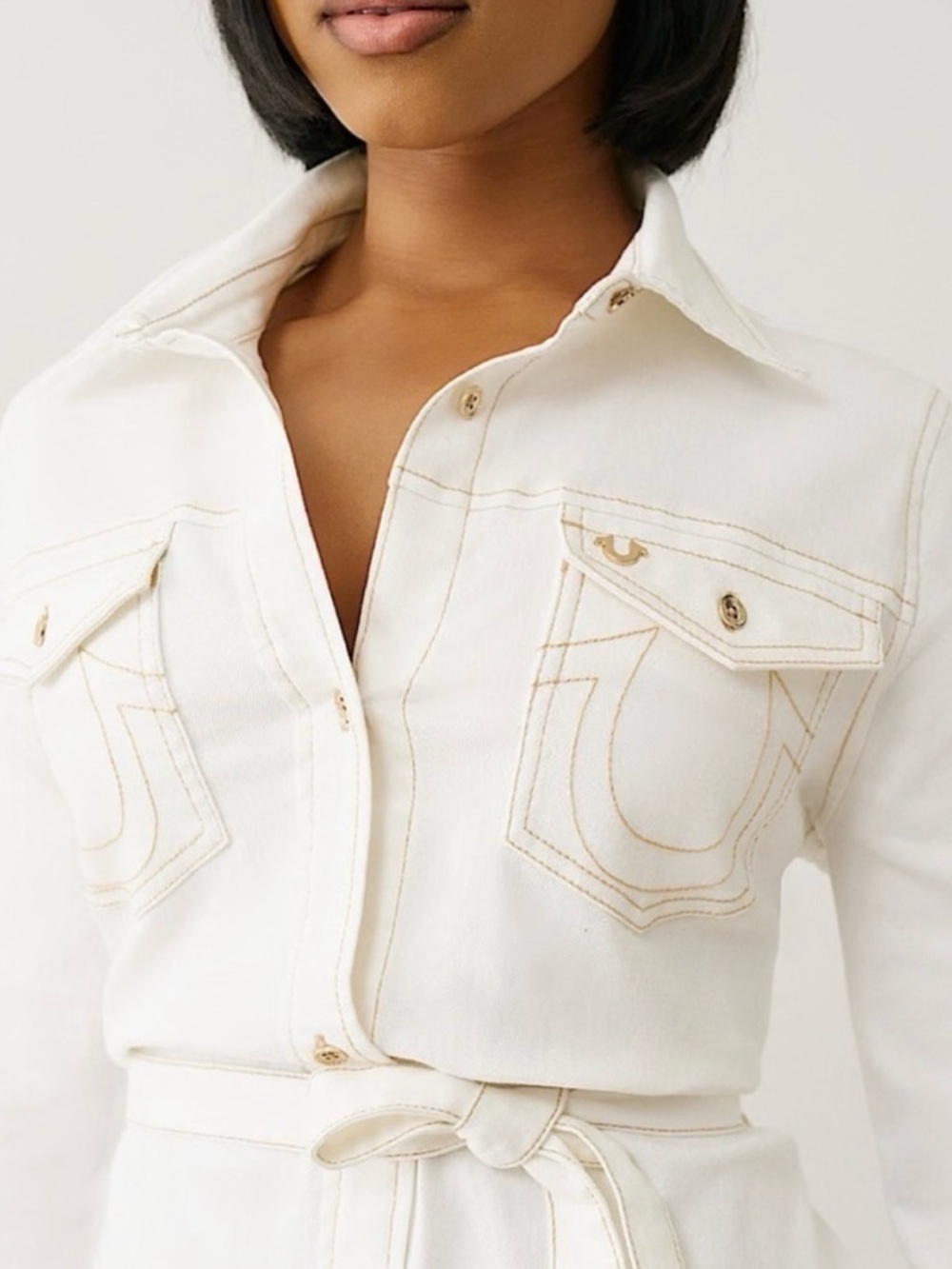 True Religion Ivory Long Sleeve Jean Shirt Dress - Picture 4 of 6